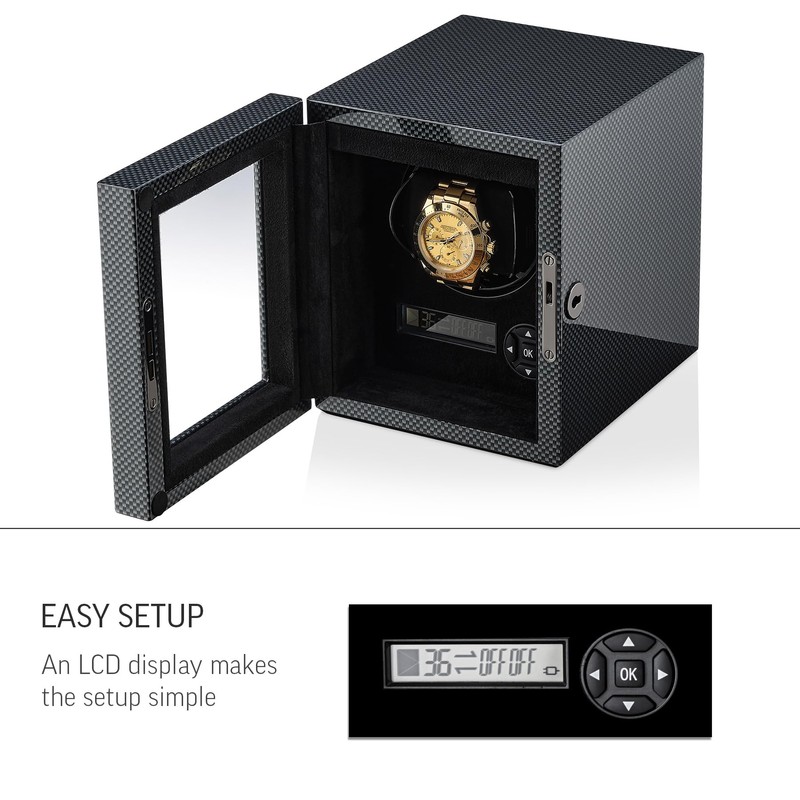 Watch Winder Case for Automatic Watches with LED Backlight and