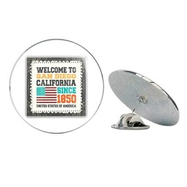 San Diego Grunge Travel Postage Stamp Round Metal 0.75" Lapel Pin Hat Shirt Pin Tie Tack Pinback