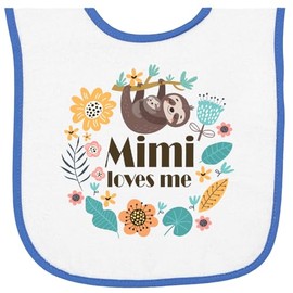 inktastic Mimi Loves Me Girls Sloth Granddaughter Baby Terry Cloth Bib White and Royal 46811