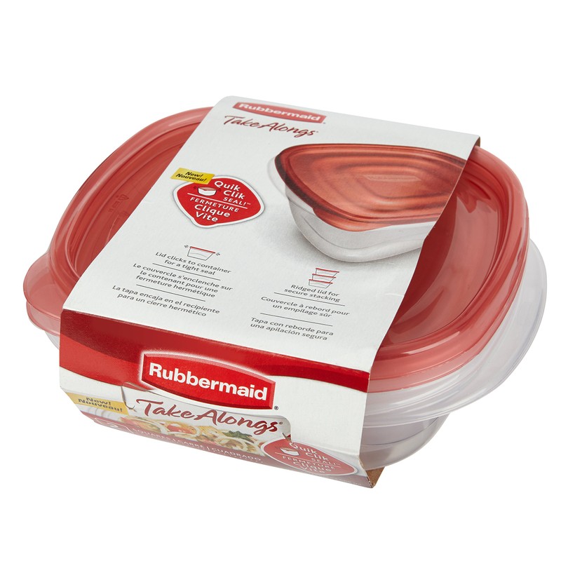 Rubbermaid TakeAlongs Square Food Storage Containers, 2.9 Cup, Tint Chili,