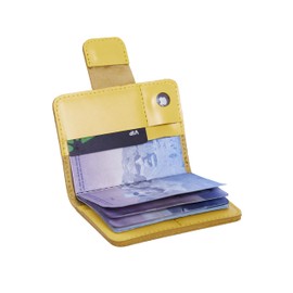INCARNE Leather AirTag Passport Wallet - Passport Holder for Travel with Card Slots & Note Compartment, Magnetic Closure, Genuine Leather, Classic Yellow