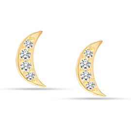 Charmsy 925 Sterling Silver 18K Gold Plated Dainty Half Moon Stud Earrings Hypoallergenic CZ Studs
