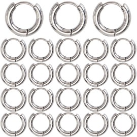 SUNNYCLUE 1 Box 24Pcs Silver Huggie Hoop Stainless Steel Earring Hoops Bulk Metal Round Ring Circle Earrings Hoop Findings with Latch Back Closure for Jewellery Making DIY Crafts Women Adult Supplies