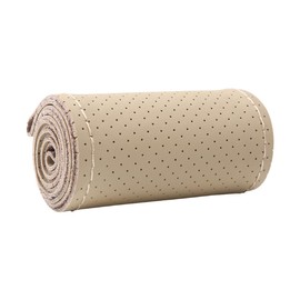 XINLIYA Car Steering Wheel Cover, Stitch on Wrap Leather Breathable Non-Slip 15 Inch Vehicles Steering Wheel Protector, Comfortable Auto Interior Protection Accessories, Universal Fit (Beige/Hole)