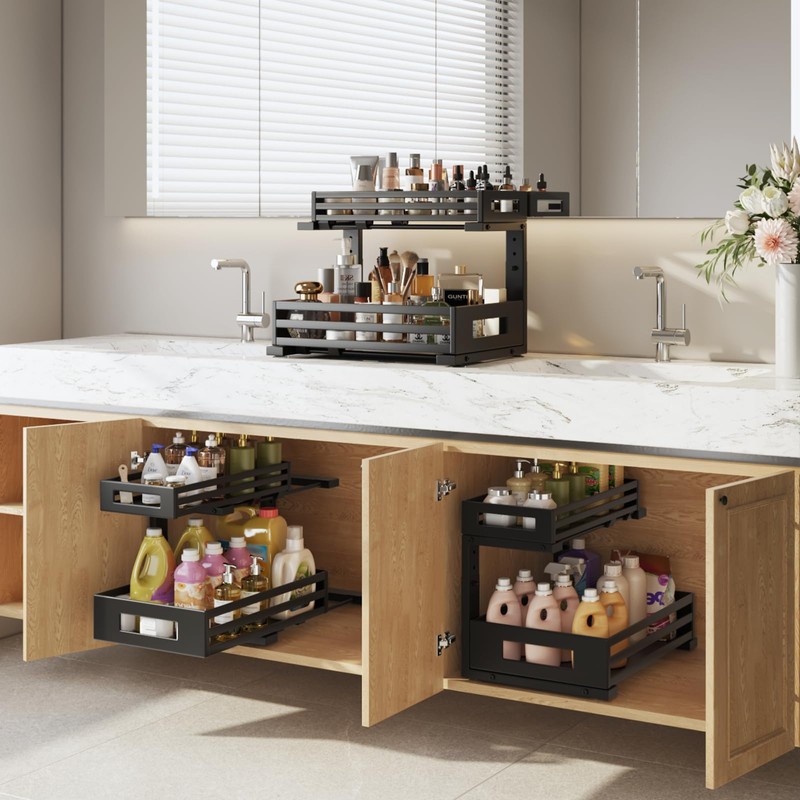 2-Pack Under Sink Organizers and Storage,2-Tier L Shape Pull Out