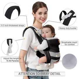 Shiaon Baby Carrier Newborn to Toddler(7-30lbs), Toddler Carrier with Adjustable Shoulder Strap, Baby Holder Carrier with Breathable Mesh Fabric, Black