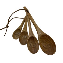 Wooden Spoons Set 4 PACK,Acacia Measuring Spoons Cups Baking Utensil,Kitchen Cooking Tools Tablespoon Engraved Accurate Measuring Cups,Measuring Set for Dry and Liquid Ingredients