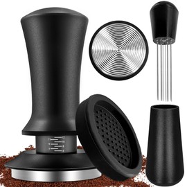 Coffee Tamper 51mm, Espresso Coffee Tamper Pressure Regulator, Tamper Set Including WDT Tool and Tamping Pad, 304 Stainless Steel Coffee Tamper with Scale Adjustment