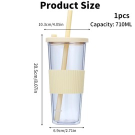 Tumblers Smoothie Cups Double Walled Cold Cup with Lid and Straw Iced Coffee Cups Double Walled Insulated Travel Mugs Reusable Colorful Acrylic Party Takeaway Tumbler Bottle 710ml