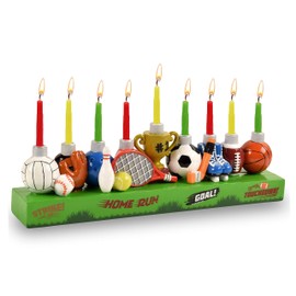 Ner Mitzvah Hand Painted Resin Hanukkah Menorah - Theme Menorahs for Chanukah - Athletic Sports Chanukah Menorah for Kids