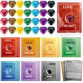 28 Pack Valentines Day Cards for Kids Classroom,valentines heart Stones with Cards,Natural Crystal Stones Rocks,Valentines Exchange Party Favors for Kids Classroom ,Valentine School Games Prize