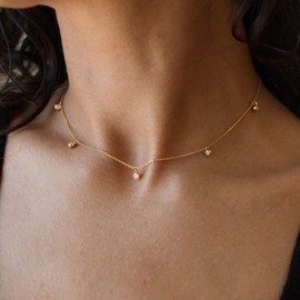 BAYLAY Gold Necklace for Women Jewelry - 18K Gold Plated Diamond Station Necklace Dainty Gold Necklace Minimalist Cubic Zirconia Necklace Gold Jewelry for Women