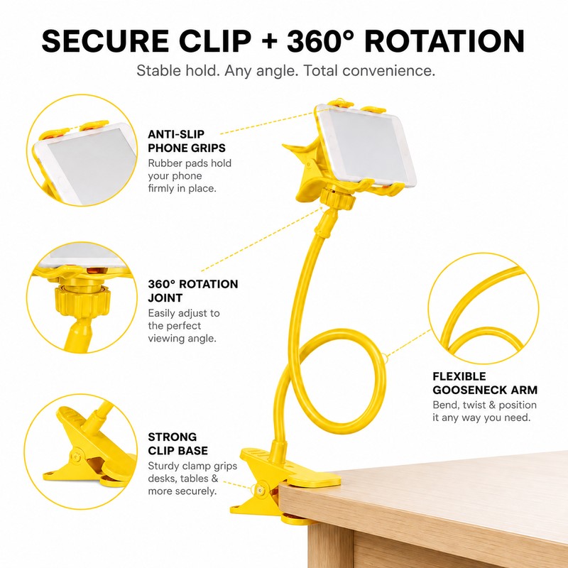 Flexible Gooseneck Phone Holder for Bed & Desk – 360°