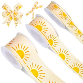 JarThenaAMCS 3 Roll Boho Sun Grosgrain Ribbon Summer Sunshine Print Fabric Ribbon for Back to School Classroom Birthday Wreath Bow Craft Gift Wrap Party Decor, 15 Yards