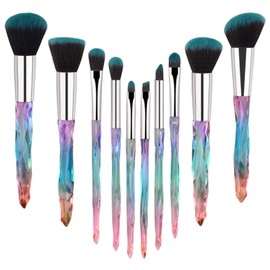 Juego de brochas de maquillaje con mango de cristal, 10 brochas de maquillaje profesionales coloridas, para corrector Kabuki, polvos faciales, sombra 