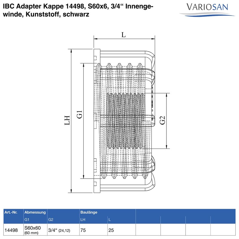 VARIOSAN IBC Adapter Cap 14498, S60 x 6, 3/4 Inch