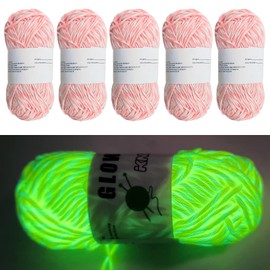 5pcs Glow in The Dark Variegated Yarn,Acrylic Yarn for Crocheting,uminous Yarn,DIY Craft, Yarn,Luminous Yarn for Woven Pendants, Accessories and Other Small Items.55 Yards Per Roll. (Pink)