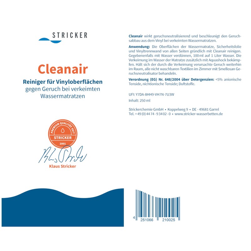 Cleanair - for cleaning and odour removal of vinyl on