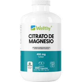 Wellthy Citrato de Magnesio Premium 500 Cápsulas 400mg. 100% Natural, Vcaps Cápsulas Veganas, 166 Días de Consumo