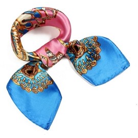 Rosy* Silk-like Knotted Scarf, Stylish, Square, Twill, For Bag, Scrunchie, Headdress, Belt, Bracelet, Wrap type, Arrangement Free, Trendy, Stylish, For Women - Blue × Pink
