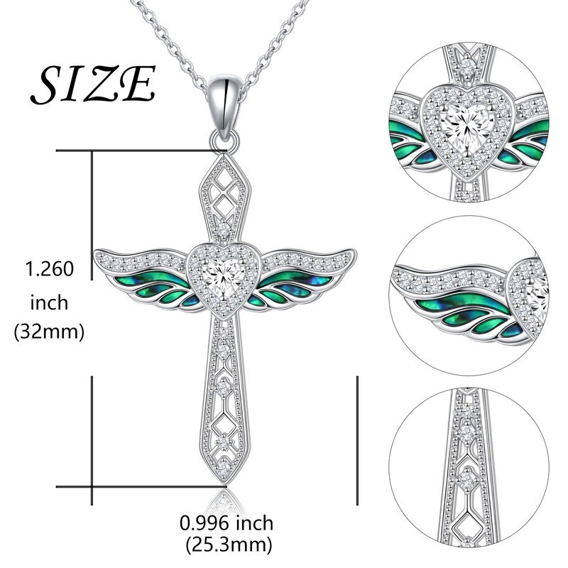 Alphm Angel Wings Cross Necklace for Women 925 Sterling Silver