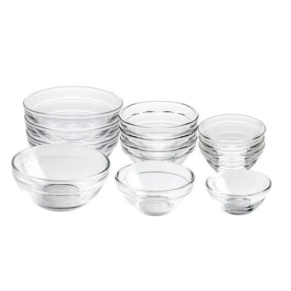 HillSpring 3 Sizes of Glass Prep Bowl Sets, Clear Small