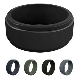 QALO Men's Silicone Ring, Black Metallic (Size 10) - Polished Step Edge - Mens Wedding Bands - Breathable & Durable Silicone Rings for Men - Thick Rubber Engagement Rings for Him - 9mm x 2mm