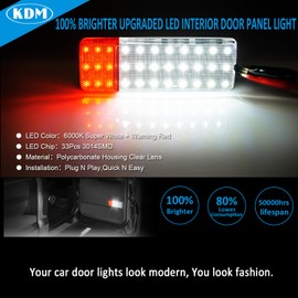 KDM LED Interior Door Panel Courtesy Light Assembly Fit for 1992-1996 Ford F150 F250 Bronco,1992-1997 F350,6000White with Red Door Warning Footwell Lamp,2Pack
