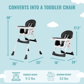 Dream On Me Portable 2-in-1 Tabletalk High Chair, Convertible Compact Black