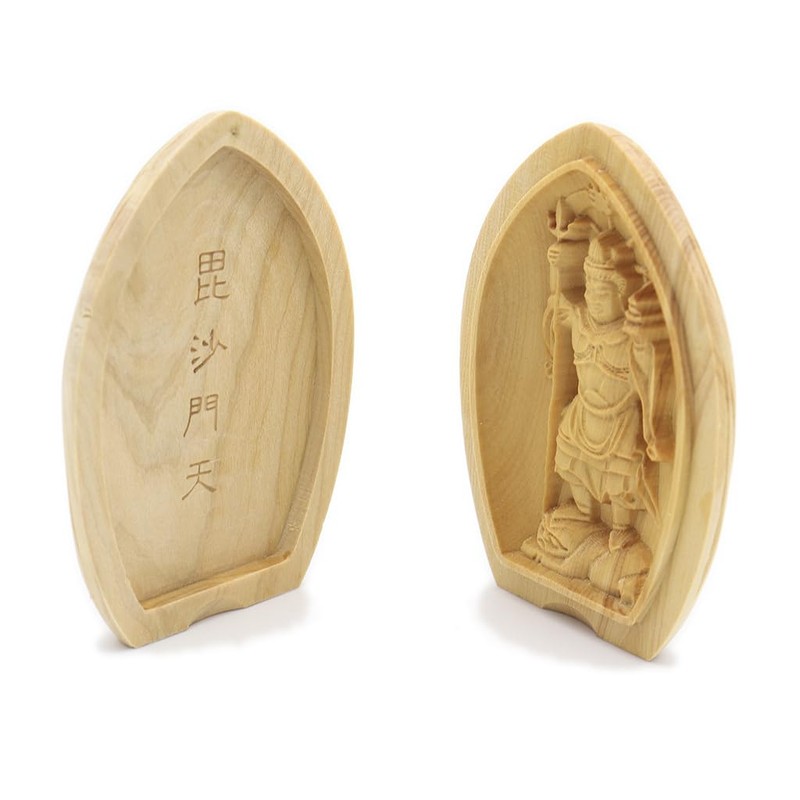 栗田こだわり仏像 【守り本尊】 毘沙門天 (蓮華形香合仏[懐中仏]) 守り本尊 財宝 （高さ6.2cm、幅4.5cm） ツゲ製高級木彫り 17577