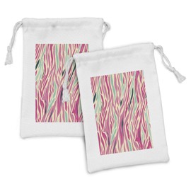 Ambesonne Pink Zebra Fabric Pouch Set of 2, Funky Fashion Pattern with Colorful Zebra Stripes Pastel Tones Modern, Small Drawstring Bag for Toiletries Masks and Favors, 9" x 6", Multicolor