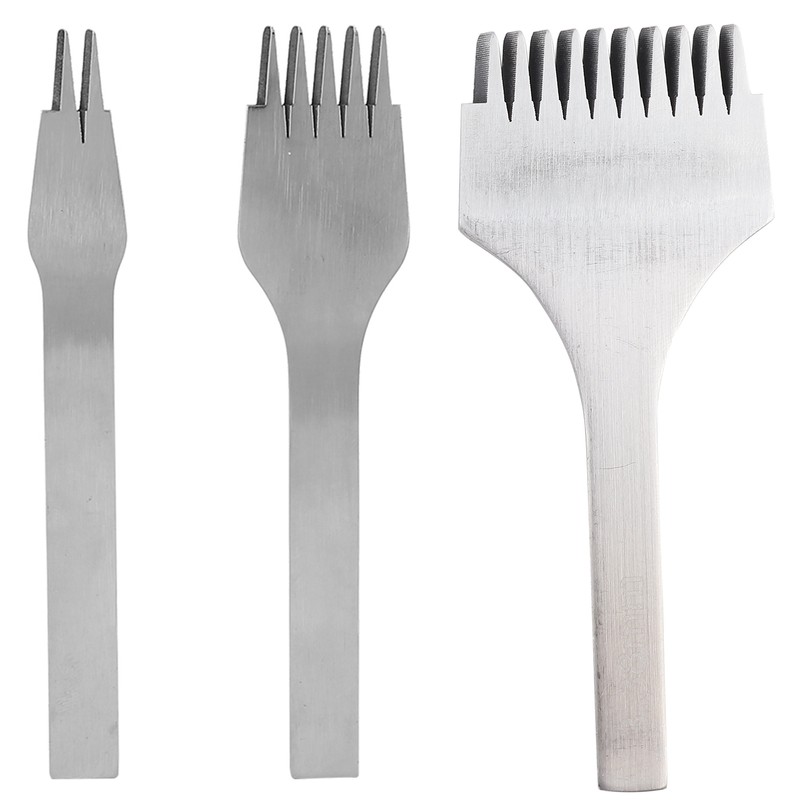 3pcs Steel Leather Chisel Hole Punching 2+5+10 Prong DIY Hand