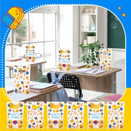 Fuutreo 100 Pcs Back to School Party Favor Bags Colorful Pencil Ruler Book Plastic Gift Treat Candy Goody bags bulk with Handles for Back to School Party Favor Supplies Decorations