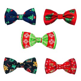 BIPY 5pcs/Pack Dog Christmas Collar Bowties for Pet Small Dogs Cats Kittens Doggies Puppy Bow Ties Necktie Collars Charms Attachment for Xmas Parties Grooming Accessories