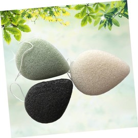 Mikinona 3pc Activated Bamboo Charcoal Facial Cleansing Sponge Shape Exfoliating Skincare Tools for All Skin Types Black Green Beige Gentle Makeup Remover and