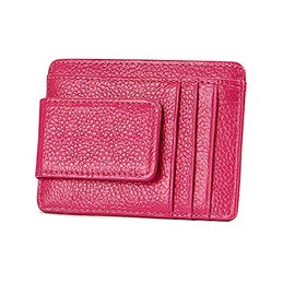 SHUAINIU Slim Front Pocket Wallet Pass Cases Small Size for Mens with RFID Blocking Leather (Rose Red)