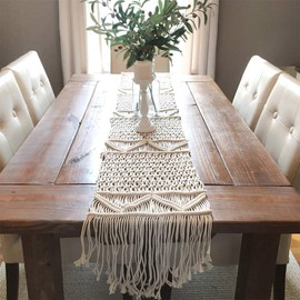 DÉCOCO Macrame Table Runner, Handwoven Boho Wedding Decoration, 100% Cotton, 35cm x 180cm