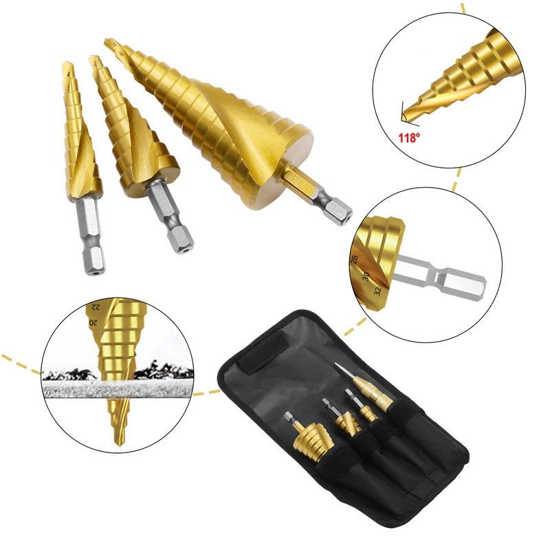 4 Pcs HSS Step Drill Bit Set, Titanium Coated High-Speed