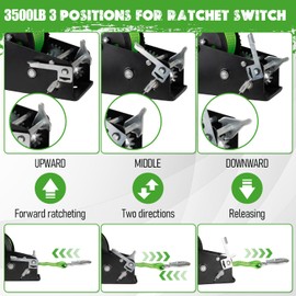 Defabee 3500lbs Boat Trailer Winch, Heavy Duty Hook Hand Winches with 33FT Strap, 2-Way Ratchet 4:1/8:1 Gear Towing Winch, Portable Hand Crank Winch for Boat, Truck, Trailer, RV, ATV, Jet Ski (Green)