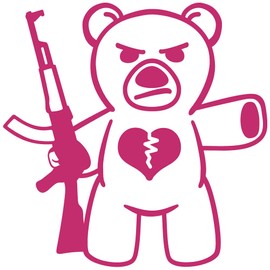 Angry Teddy Bear with Machine Gun Father Toy Car Window Die Cut Vinyl Decal Sticker Choose Color and Size (TB-02) (9" x 9", Hot Pink)
