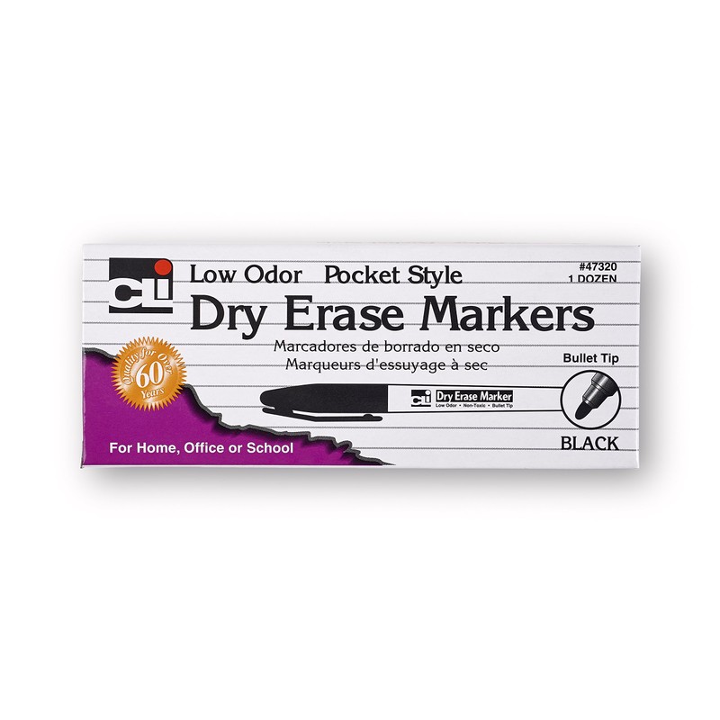 Charles Leonard Dry Erase Markers, Pocket Style with Bullet Tip,
