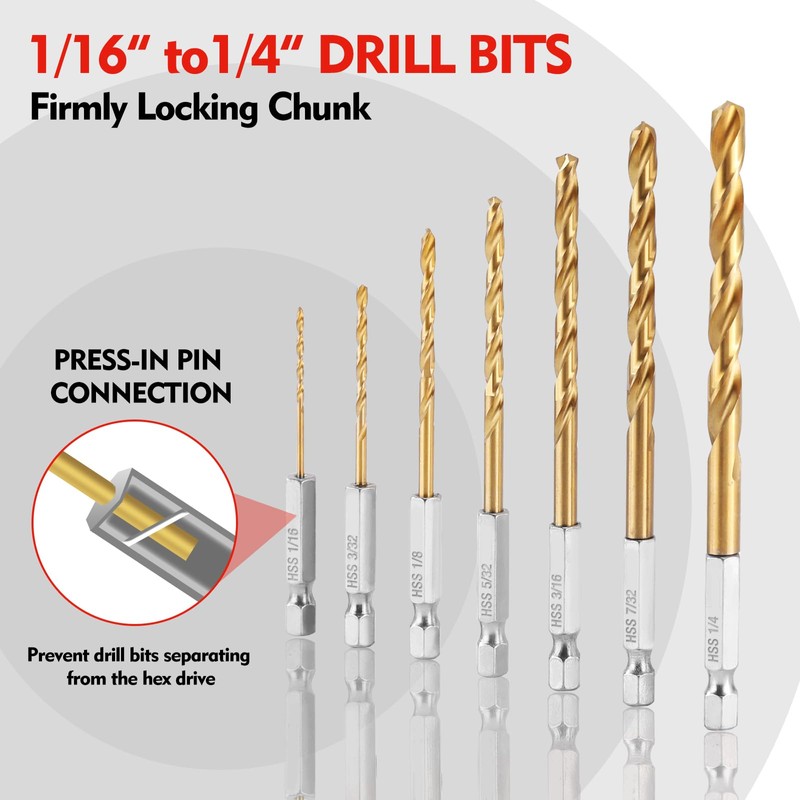 WORKPRO 9-Piece 1/4" Hex Shank Drill Bit Set, Titanium Plating