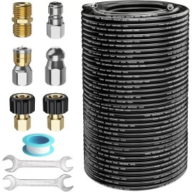 POHIR 200FT Pressure Washer Hose 1/4" 4000PSI Sewer Jetter Nozzles Hose Kit