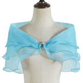 SINLOV Short Chiffon Cape Shawls and Wraps for Formal Evening Dresses Bridal Hats Cover Soft Scarves Bridesmaid Scarves, light blue
