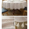Heavy Weight Cotton Linen Tablecloth, Plaid Tassel Round Table Cover