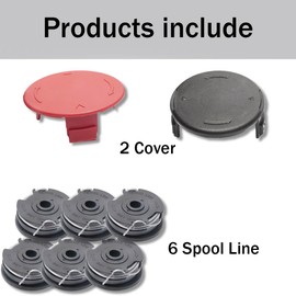 Pack of 2 trimmer spool covers with 6 pieces grass trimmer thread spools, replacement thread spool, 6 m length, diameter 1.6 mm, compatible with Bosch grass trimmer Bosch ART 24, 27, 30 and ART 30-36