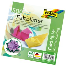 folia 8965 - Faltblätter 15 x 15 cm, 70 g/qm, 500 Blatt sortiert in 10 intensiven Farben - ideal zum Papierfalten und für andere kreative Bastelarbeiten