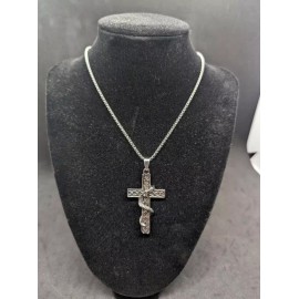 Unbranded Stainless Steel Necklace Cross & Serpent Pendant 22" Chain