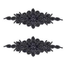 FINGERINSPIRE 2pcs Rhinestone Applique for Dress (Black,9.5x3.7inch) Iron on/Sew Crystal Patch Hotfix Diamond Sewing Appliques for Bridal Dress, Gowns, Headpiece, Belt or Other Item Decoration