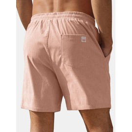 PLEPAN Men's Corduroy Shorts 5 Inch Casual Drawstring Elastic Waist Beach Summer Shorts for Men, Flamingo, US (40) XXL
